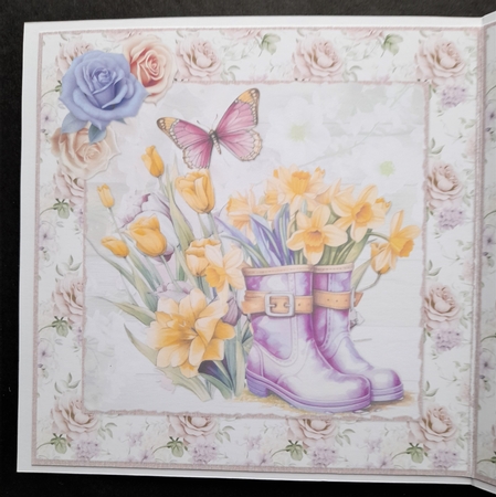Glorious Spring 6: Pretty Gardening Boots 5 x 5 Card Insert with Peach/Green Roses Background by Michelle Young