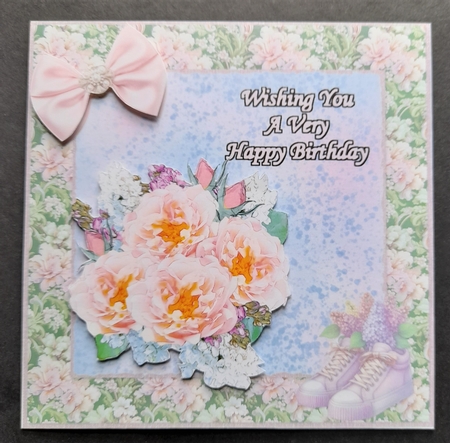 Glorious Spring 7: Spring Picnic 8 x 8 Card Insert with Green/Pink Floral Background by Michelle Young