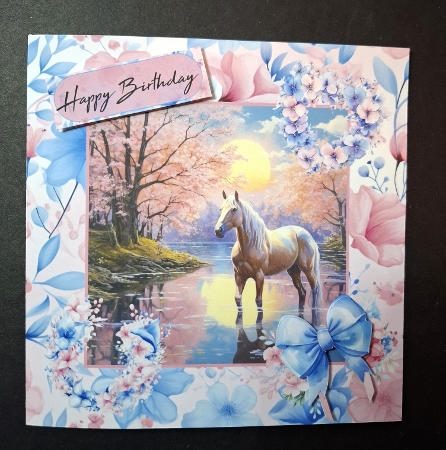 6 x 6 Blue and Pink Horse Open Greetings Card Featured Gallery Photo
