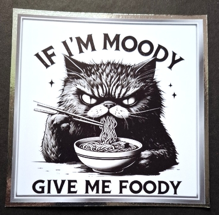 Black Moody Cat With Humour  Laptop 7X7 Topper/Card Front by Michelle Young