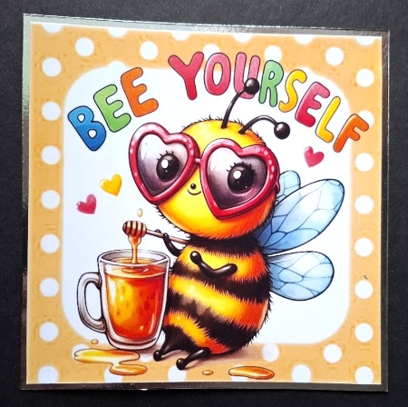 Gold 8x8 Polkadot Frame With Bumble Bee With Funny Humour (FIVE) by Michelle Young