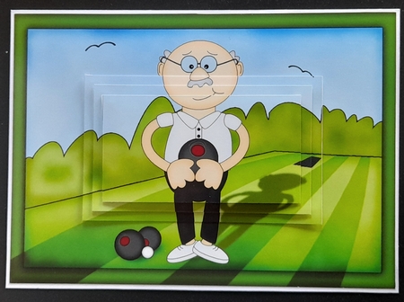 A5 Bert Plays Bowls Pyramage Topper by Michelle Young