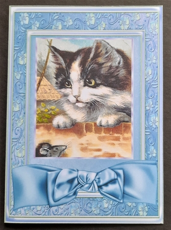 Cute Kitten with Mouse in Ornate Frame with Bow A4 by Michelle Young