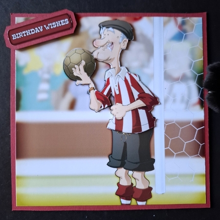 Red and White Stripe Old Footballer Dude 8x8 Card Front by Michelle Young