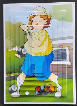 Lawn Bowls Lady 2 Blue and Yellow Pyramid by Michelle Young