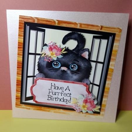 Cute Black Cat Birthday topper for 6x6 card by Michelle Young
