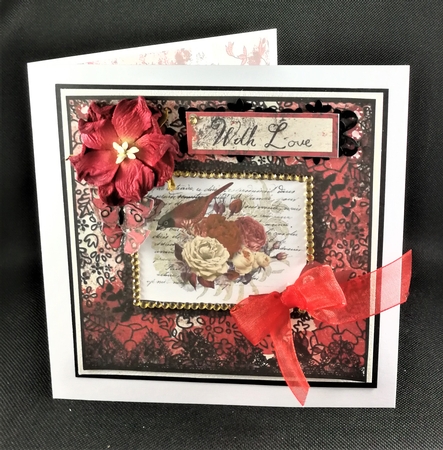 6 x 6 Card Front Floral Vintage Bird with Toppers, Red/Cream/Black by Michelle Mann