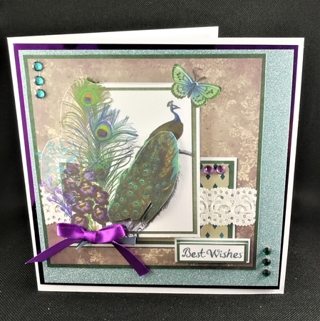6 x 6 Vintage Peacock Card Front with Toppers and Sentiments by Michelle Mann