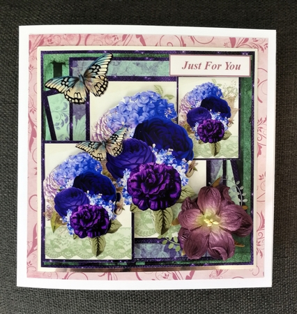 6 x 6 Card Front Purple Peonies and Hydrangeas with Toppers and Sentiments by Michelle Mann