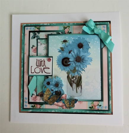 6 x 6 Card Front Blue Sunflowers with Toppers and Sentiments by Michelle Mann