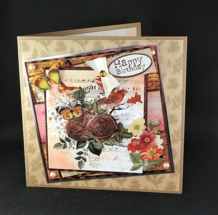 6 x 6 Card Front Autumn Floral/Bird with Topper and Sentiments by Michelle Mann