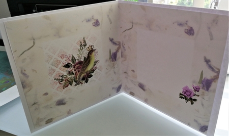 6 x 6 Card Insert Purple/Green Floral Crowned Bird on Handmade Paper Effect Background, Blank by Michelle Mann