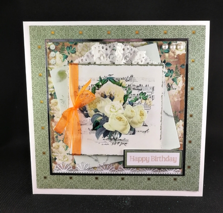 8 x 8 Decoupage Card Mini Kit Shabby Chic Yellow Roses & Lace 5 Sheets Yellow/Green/Gold by Michelle Mann