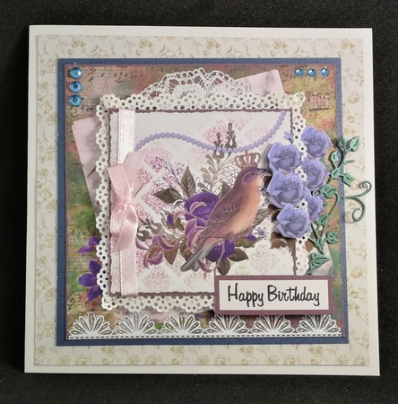 8 x 8 Decoupage Card Mini Kit Shabby Chic Crowned Bird & Lace 5 Sheets Pink by Michelle Mann