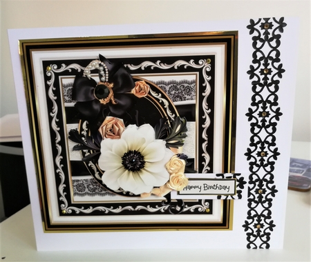 White anemone and black bow 7x7 by Michelle Mann