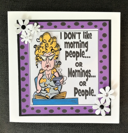 Grumpy Lady! dont do mornings in purple polka dot 8x8 frame by Michelle Mann