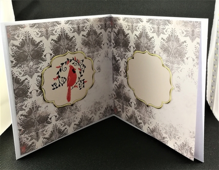 Insert for 6 x 6 card Cream/Black Damask with Cardinal Bird by Michelle Mann