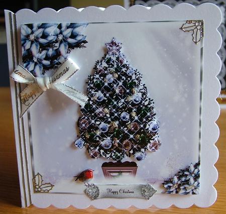 Beautiful Christmas Tree and Robin 5x5 Size by Michelle Mann