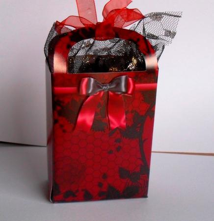 Pretty Red Gift Bag with Rose and Net Detail by Michelle Mann