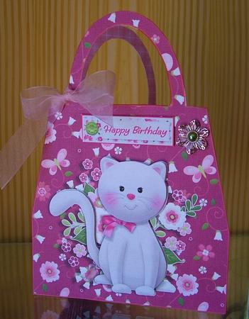 White Cat Handbag Shaped Card by Michelle Mann