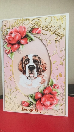 St Bernard Dog And Roses Card Front by Michelle Johnson