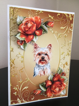 Yorkshire Terrier Dog And Roses Card Front by Michelle Johnson