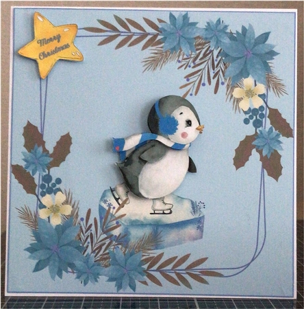 Ice Skating Penguin Card topper by Michelle Johnson