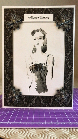 Aged Look Retro Vintage Black & White Ladies A5 Card 1 Front with Decoupage by Michelle Johnson