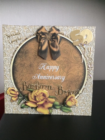 Golden Anniversary 8x8 Card Topper with Decoupage by Michelle Johnson