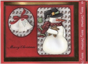 Merry Christmas Snowman Card Front by Michelle Johnson