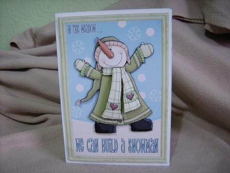 We Can Build a Snowman Decoupage Card Front - Olive by Michiko Clark