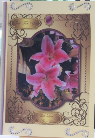 Beautiful Pink Lilies Pyramid Card Front 2 by Moira Paterson  (Ornella)