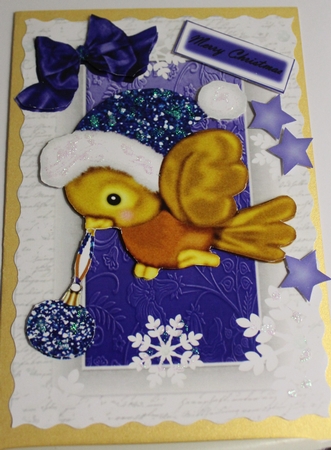 Lovely Christmas Bird with Blue Glitter Bauble & Blue Hat by Moira Paterson  (Ornella)