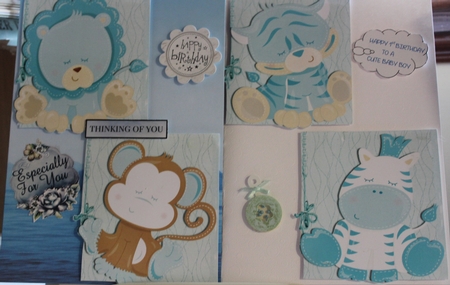 Four Little Toppers of Sleepy Jungle Babies (blue) by Moira Paterson  (Ornella)