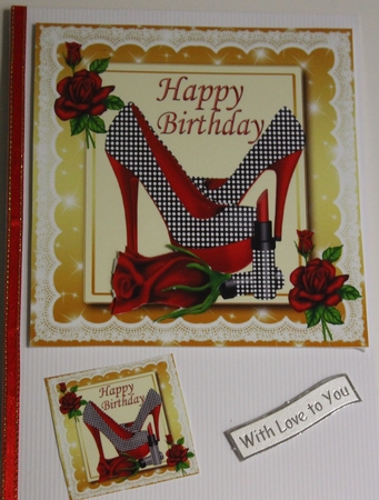Pretty red shoes with lippy and red roses in gold star frame 8x8 by Moira Paterson  (Ornella)