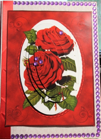 Red Roses in Bloom - Oval Pyramid Card by Moira Paterson  (Ornella)