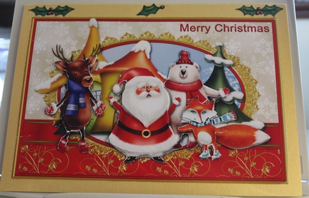 Santa And Friends Christmas Card Front by Moira Paterson  (Ornella)