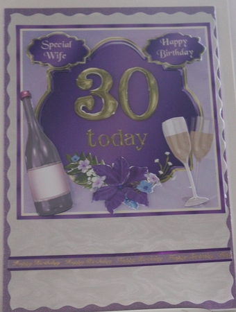 30th Birthday card topper with wine, glasses and flowers by Moira Paterson  (Ornella)