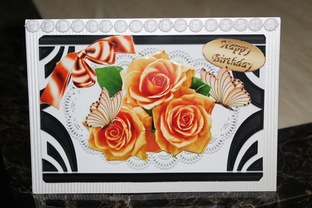 Ornate Art Deco frame with peach roses & butterflies A5 by Moira Paterson  (Ornella)