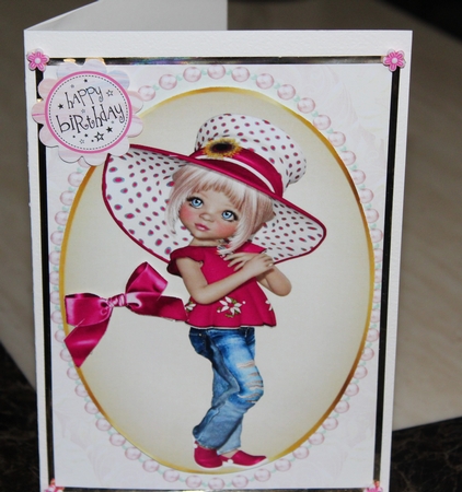 Two lovely card fronts of little girls in cerise pink hats and bows by Moira Paterson  (Ornella)