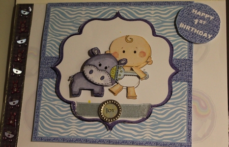 CUTIE BABY WITH HIPPO 1ST  BIRTHDAY TOPPER by Moira Paterson  (Ornella)