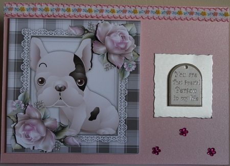 Cute French Bull Dog With Pink Roses 8x8 by Moira Paterson  (Ornella)