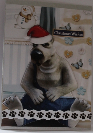 Merry Christmas From Snuggles The Polar Bear Card Front by Moira Paterson  (Ornella)