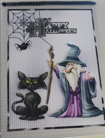 Lock Up Your Spider!! - A5 card front with decoupage by Moira Paterson  (Ornella)