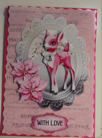 Pink Bambi - A5 card topper with decoupage by Moira Paterson  (Ornella)