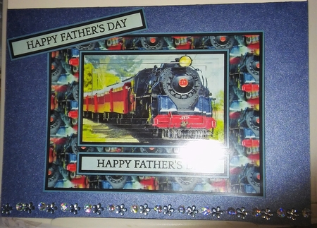 Steam Train Pyramid Fathers Day/Birthday Card (dark blue/red) by Moira Paterson  (Ornella)
