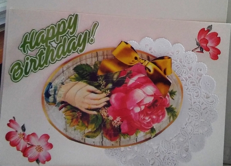pretty vintage pink roses with a hand  and gold bows oval pyramids by Moira Paterson  (Ornella)