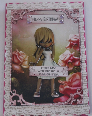 Molly in the Rose Garden - A5 card front with decoupage by Moira Paterson  (Ornella)