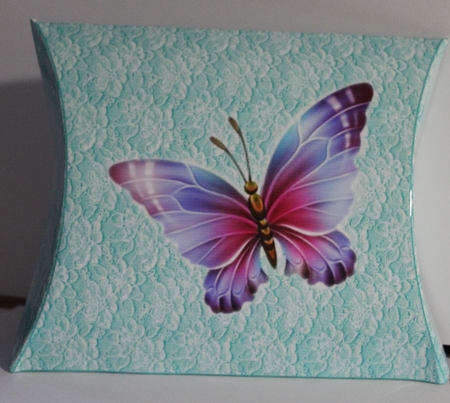 Pretty turq roses with purple butterflies on lace pillow box by Moira Paterson  (Ornella)