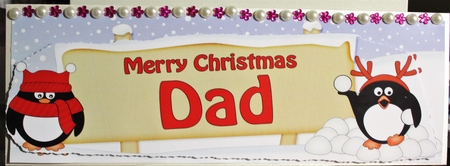 Large DL Merry Christmas DAD with Penguins 3D decoupage by Moira Paterson  (Ornella)